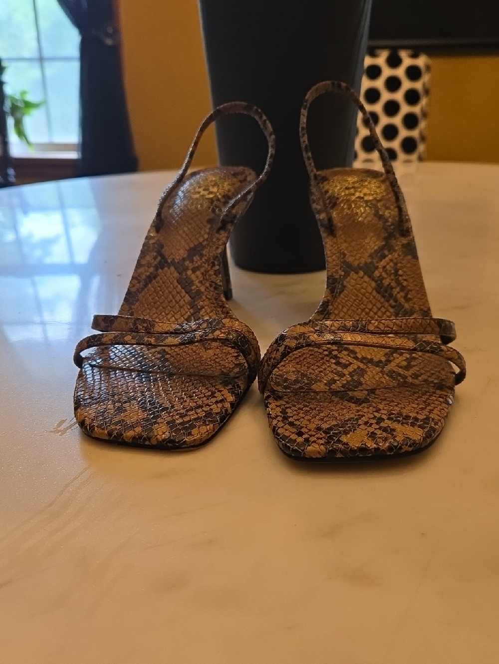 Vince Camuto Snake-Print Slingback Heels - Brown/Tan